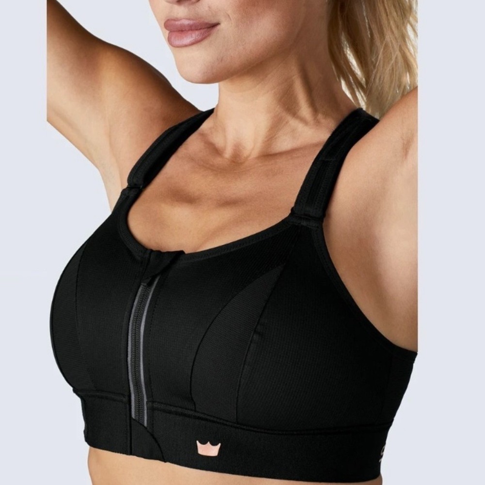 SHEFIT NWOT Ultimate Sports Bra 6 Luxe 6XL Black High Impact Front Zip Wash Bag